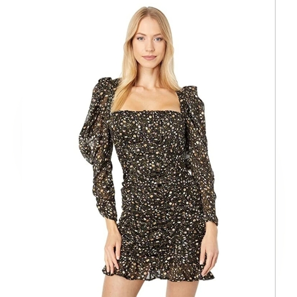 ASTR The Label Black Blush Ditsy Floral Printed Victoria Ruffle Dress Size Small - Picture 3 of 16